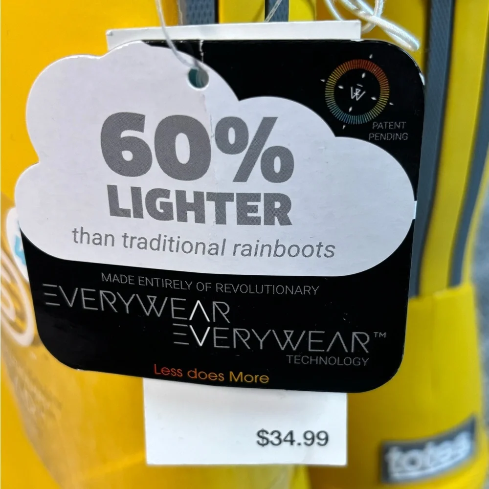 NWT Totes Cirrus Youth Yellow Rain Boots Size‎ 4/5 (Big Kids)